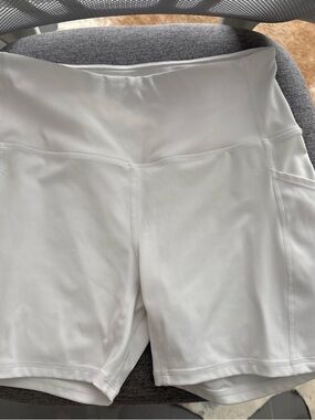 adidas White High-Rise Bike Shorts with Side Pocket